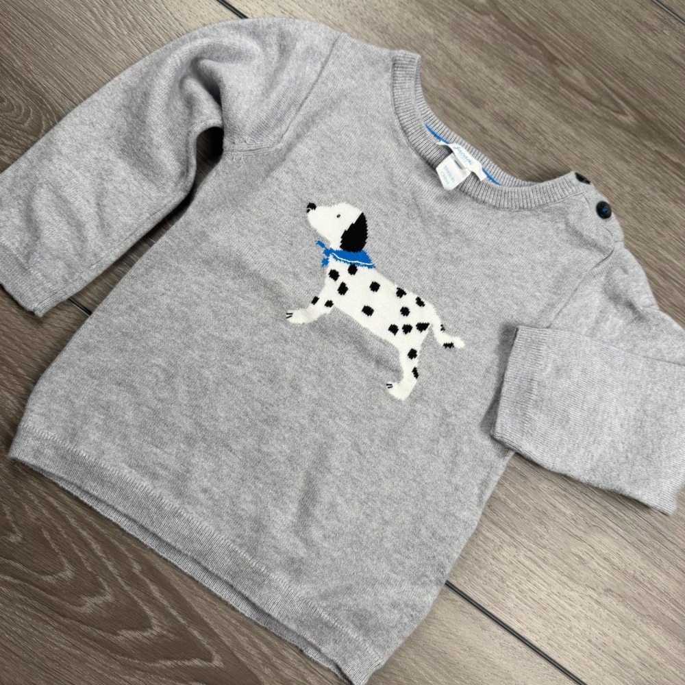 Jacadi Kids Sweater Dalmatian Dog Intarsia Knit Grey 36M